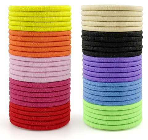 HXC Haargummis, 4 mm, 50 Stück, mehrfarbig, elastische Haargummis, keine Beschädigung, kein Metall, Pferdeschwanzhalter für Damen, Mädchen, Kinder, Herren