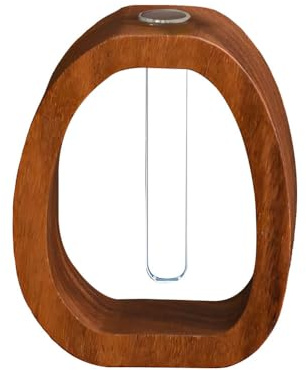 Vaso in Vetro Massello di Legno, 1/2 Pezzi Vasi in Provetta, Vaso for Fiori Idroponico in Legno per Casa, Ufficio, Centrotavola per Matrimoni