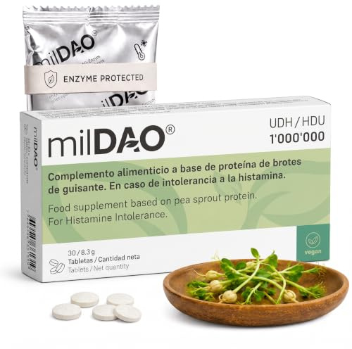milDAO® Vegan DAO Enzym 1.000.000 HDU pro Tablette – 30 Tabletten | 100% pflanzlich, mit Katalase, magensaftresistent, ENZYME PROTECTED™, Halal-zertifiziert, aus Erbsensprossen