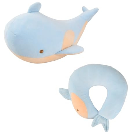 Anseom Oreiller de Voyage 2 en 1 pour Enfants, Oreiller en Forme de U Pratique Déformable Portable Doux, Confortable Soutien pour la Tête et Le Cou Oreiller de Voyage Enfant (Baleine)