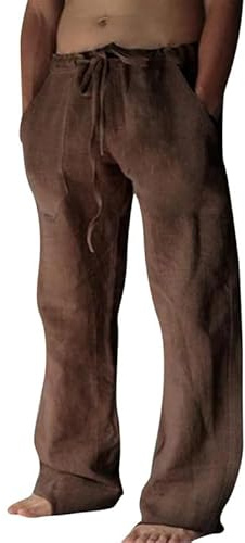 Litthing Pantaloni Lino Uomo Pantaloni da Jogging in Cotone Pantaloni Estivi Casual Traspirante Tasche Pants Larghi Coulisse