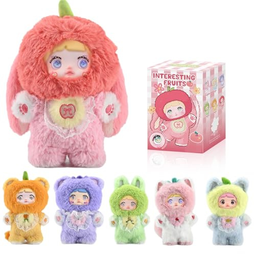 Blind Box Interesting Fruits Series Plush - 3 Expressions Adorable Mystery Plush Toys for Collectors - 7.1IN Random Surprise Doll with Unique Designs, 6PCS (No Repeat Doll)