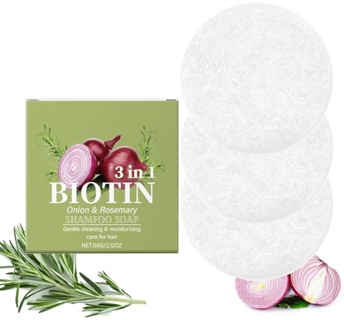 Onion Biotin Shampoo Bar, Zwiebel Rosemarin Shampoo Bar, ShampooBar für Haarwachstum, Onion Rosemary Haarseife, Tiefenreinigung und Hydratisierung, Für alle Haartypen, Reisegröße (3PC)