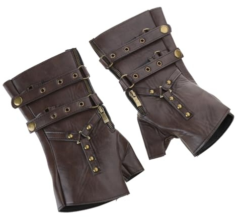 Viktorianische Punk Fingerlose Handschuhe Vintage Gothic Punk Unisex Cosplay Handschuhe Mittelalter Vintage Boxhandschuh Armschutz Steampunk, dunkelbraun, One size