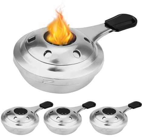 WIYETY 3 Stück Fondue Brenner: Tragbarer Mini Alkoholkocher, Brennpastenbehälter, Winddicht Spiritusbrenner Edelstahl für Hot Pot, Dry Pot Cuisine, Tee, Outdoor, Camping (Durchmesser Ø 10 cm)