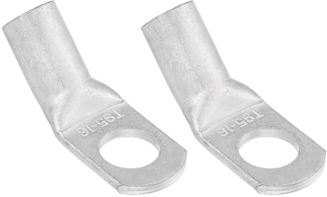 sourcing map 5/8 Copper Wire Lugs, 45 Degree Bent 0.53 Inner Dia. Battery Cable Ends Battery Lugs Ring Terminals Connectors Bare Copper Eyelet for Marine Electrical Supplies (Silver, 2Pcs)
