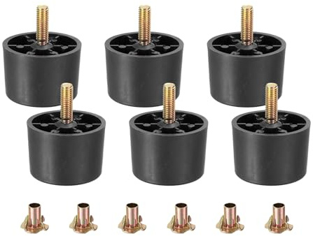 sourcing map 6Pcs Plastic Furniture Legs, 1.97 x 1.38 Sofa Couch Legs Replacement with M8 Hanger Bolts for Chair Sofa Dresser Cabinets Bed, Black