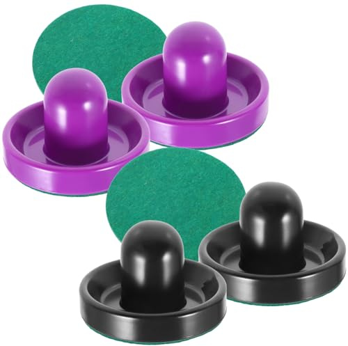 SOPOTUTU Ice Hockey Pucks und Paddles Tischhockey Zubehör Schwarz und Lila mit Filz für Airhockey Spielspaß und Ersatzteile