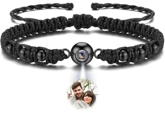 PiercingJak Projektion Armband mit Bild im Stein Hämatit Fotoarmband mit eigenem Foto Armbänder Liebe Freundschaft Schmuck Personalisierte Geschenke für Mann Frauen, Schwarz