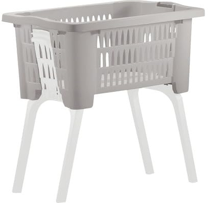 Moderner Wäschekorb mit klappbaren Beinen, in Grau, Grün oder Taupe. Hergestellt aus robustem Kunststoff. Faltbarer Wäschesammler, ideal für Badezimmer und Waschraum. (Taupe)