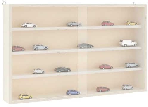 JHQHSM Schlanke Sammlervitrine aus Holz mit transparenten Türen und 4 Fächern 60x8,5x37 cm für Wandmontage ohne Bohren – Langlebiger Stauraum mit Eckschutz und staubdichten Ablagen