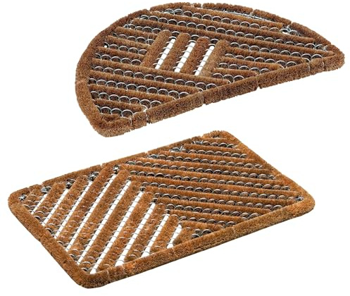 Astra Paillasson extérieur - Tapis en Coco Anti-salissures - Tapis de Sol à brosses - Tapis de propreté résistant Demi-Rond + Naturel 40x60 cm en lot Mixte