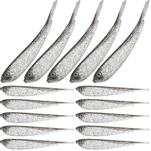 Hohopeti 60 Leurres Souples Artificiels Gris pour Pêche au Bar Imitation Poisson en PVC Souple Kit 60 Pièces pour Eau Douce et Eau Salée Appâts de Pêche Réalistes et Efficaces