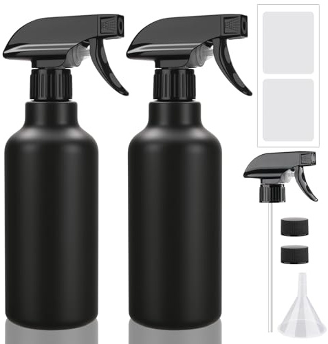 Hokretme Spray Bottles 16.9oz/500ml Plastic Empty Spray Bottle for Hair Mist/Stream Spraying Heavy Duty Water Spray Bottles for Cleaning Solutions, Plants 2 Pack (Black)