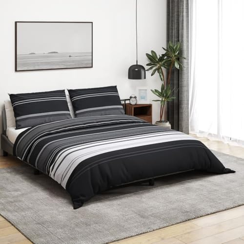 Completo Lenzuola in Cotone, Morbido e Antipiega, Completo lenzuola, biancheria da letto, Adatto per Camera da Letto e Letto Singolo, Bianco e Nero, 135x200 cm