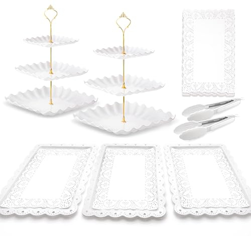 3 Tier Cake Stand Set - Wave Texture Square Cupcake Tower for Dessert Displays, Perfect for Birthday Parties, Tea Parties, and Pastry Decoration - Elegant Cupcake Stand for Holiday Party Occasions