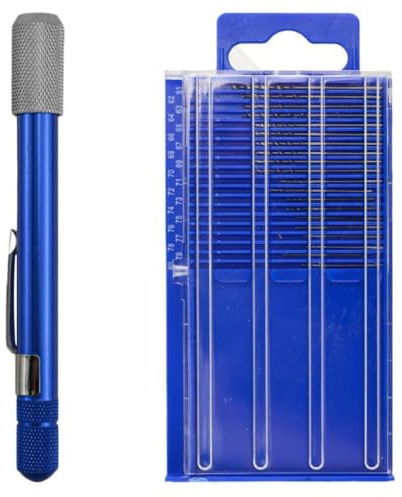 Set di mini punte da trapano da 21 pezzi con morsa a perno per legno, gioielli e intaglio fai da te - Micro punte metriche da # 61 a #80 (0-0,039 pollici), manico da 115 mm