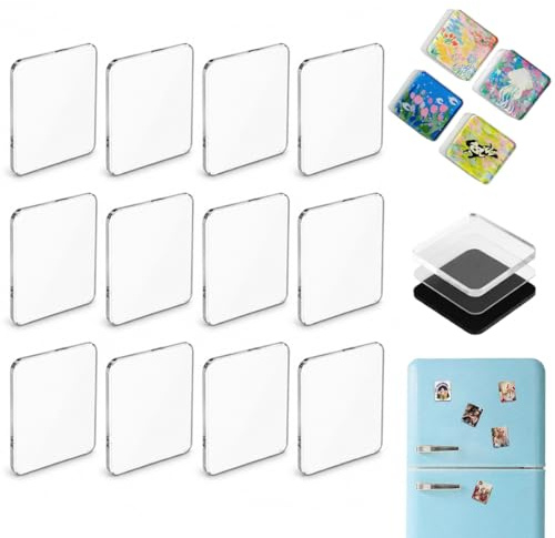 Klares Acryl DIY Kühlschrankmagnet Set 5x5cm | 10/ 20er Pack Kühlschrankmagnete Selber Machen mit Kleberücken | Magnetischer Bilderrahmen für Basteln, Fotos, Küchendeko & Büro (Square,10)