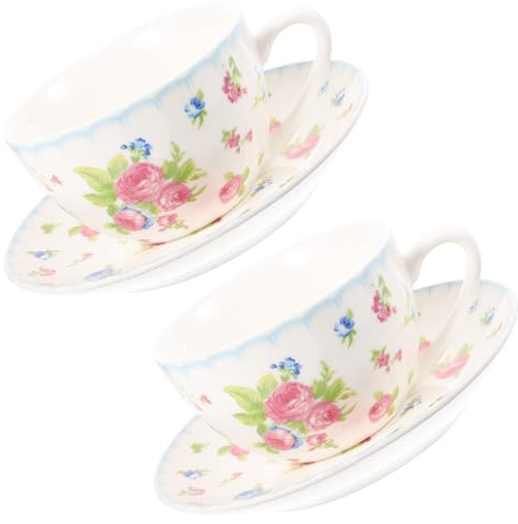 ADOCARN 1set Tazze da Tè Inglesi in Bone China Resistenti al Calore con Piattini Design Retrò Decorativo Vintage per Regalo e Uso Quotidiano