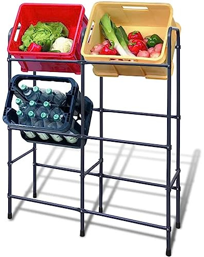Boltkex Étagère pour 6 caisses en acier revêtu par pulvérisation - 96 x 33 x 116 cm - Robuste et stable - Peu encombrant - Pour entrepôt, atelier, garage, industrie et cave, avec embouts en plastique