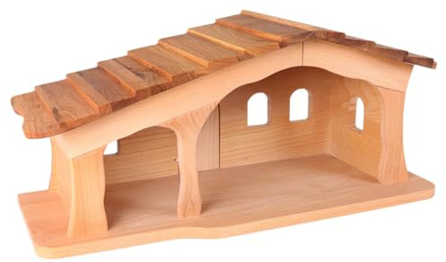 Holzspielzeug Peitz Weihnachtskrippe aus Holz | Krippenstall mit Stall und Hauptraum | Vielseitig als Bauernhof nutzbar