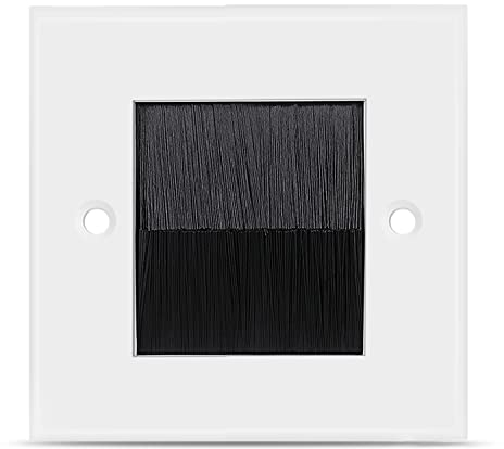 TNP Brush Faceplate Faceplate Wall Plate - Single Gang Cable Entry Access Brush Bristles Style Strap Opening Port Insert Socket Wiring Plug Jack Decorative Face Cover Outlet Mount Panel (Black)