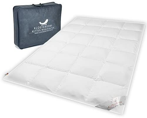 Klosterdorf Bettenmanufaktur Premium Sommerdecke - ''Typ Eiderdaune'' - 155x220 cm - 200 Gramm - EXTRA LEICHT - Daunendecke - Bettdecke - Handarbeit aus Deutschland - Für einen gesunden Schlaf