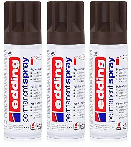 edding Permanent Spray Premium-Acryllack schokoladenbraun 200ml RAL 8017 – seidenmatt – Sprühlack deckt sofort,trocknet extrem schnell und hält dauerhaft innen & außen,für Glas, Metall uvm. (3er Pack