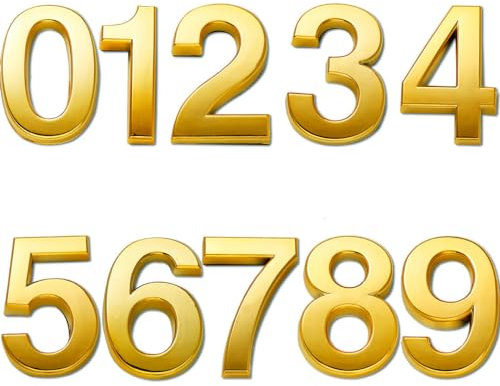 HopeWan Mailbox Numbers, 2 Inch Door Address Numbers Stickers for Apartment/Office/Home Room, Golden Shinny, Pack of 1 Set, 10 Pcs 3D numbers.(2 10 Pack (0-9), Brass)