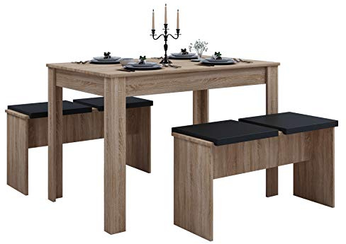 VCM Essgruppe | Küchentisch Set |Tischgruppe | Maße Tisch ca. H. 75 x B. 110 x T. 70 cm | Mit Zwei Sitzbänke | Esstisch Set - Esal XL