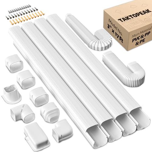 TAKTOPEAK Kit de cubierta decorativa de PVC de 3 pulgadas y 17 pies [instalación rápida] para aire acondicionado mini split sin conductos, sistemas de aire acondicionado central y bomba de calor