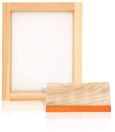 Cadre pour sérigraphie 25,4 x 35,6 cm avec 110 mailles blanches et raclette pour sérigraphie de 22,9 cm de longueur.