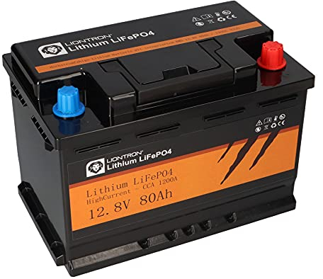 LIONTRON LiFePO4 12,8V 80Ah HighCurrent 1200A; 1024Wh; > 3000 Zyklen bei 90% Entladungstiefe (DOD) mit BMS Überwachung; für Wohnmobil klimanlage oder Boat Thruster 280x188x178mm - LTLIFE1280S