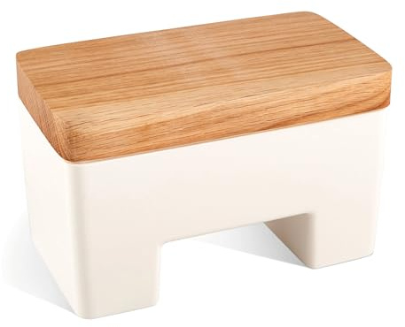 Go Practic Intelligente Butterdose 16,5 x 10 cm Weiß, Butterbox Mit Deckel Ohne Kühlschrank Wasserkühlung Aufbewahrungsbox Buchenholz Kunststoff