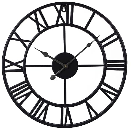 Samilito Große Wanduhr im Vintage-Stil, rund, geräuschlos, schwarz 2cm Dicker Rahmen,Gratis EIN Extraset Uhrzeiger in Gold. Die Metalluhr für Lof Wohnzimmer, Schlafzimmer und Küchendekoration