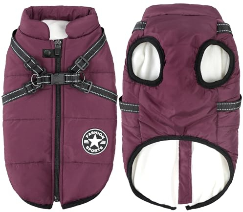 Aiboria Hundejacken für den Hundemantel Winter Winddicht Wasserdicht Skifahren Hundeweste Fleece Warme Hunde Jacke Mit Brustgurt Gurt Violett XL