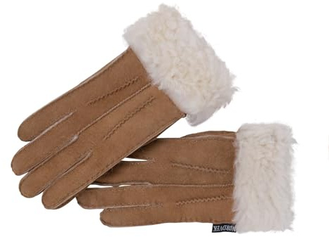 Nordvek Damen Handschuhe aus Lammfell, mit umklappbarer Manschette, Veloursleder, Nr. 301 100, Kastanienbraun, S/M
