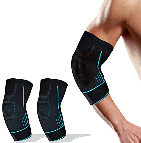 MILAIUN Ellenbogenbandage 2 Stücke, Ellenbogen Bandage Rutschfest mit Gurt, Ellenbogenschoner für Damen Herren, Ellbogenstütze für Tennis, Golf, Kraftsport, Golferarm, Tennisarm (M)