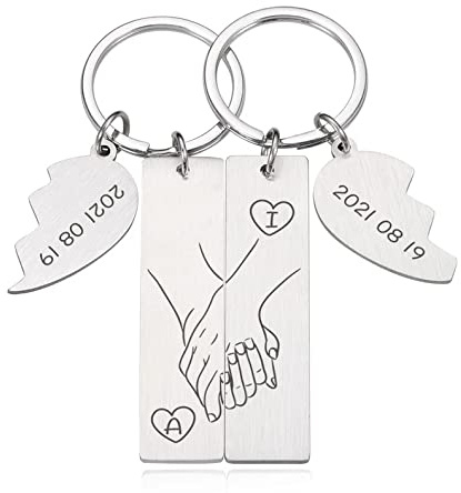 Lot de 2 porte-clés personnalisable pour homme et femme, cadeau de couple pour la Saint Valentin, Noël