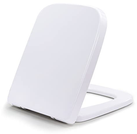 Fanmitrk Toilet Seat White Duroplast,Soft Close Toilet Seat,Square Shape,Easy to Clean,Quick Release and Top Fastening