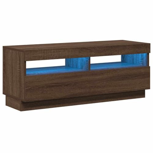 vidaXL TV Schrank mit LED-Leuchten Lowboard TV Möbel Tisch Board Sideboard Fernsehschrank Fernsehtisch HiFi-Schrank Braun Eichen-Optik 100x35x40cm