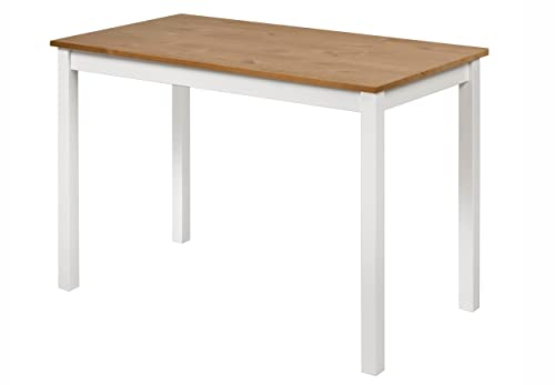 hagge home Skandinavisch Holz Tisch 110x68 Esstisch Küchentisch Schreibtisch Esszimmertisch Desk Homeoffice Kinderzimmertisch Esszimmertische Wohnzimmertisch Arbeitszimmertisch Klein Weiß Braun