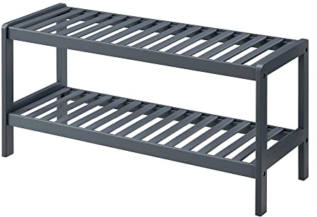 LIVIVO 2-Tier Bamboo Shoe Rack Bench – Wooden Shoe Storage Organiser Shelf for Entryway, Hallway, Bathroom, Bedroom, Garage – Durable Grey Bamboo with Easy-Clean Finish