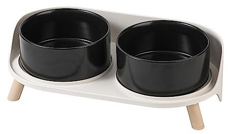 Erhöhter Hundenapf aus Keramik mit Ständer, spritzsichere Doppelschalen für Futter und Wasser, rutschfest für kleine bis mittlere Hunde und große Katzen, leicht zu reinigen, 720 ml x 2 - Schwarz