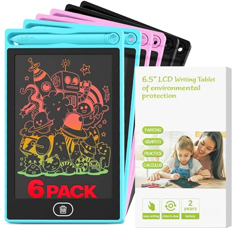 6-Pack LCD Writing Tablet for Kids - Writing Tablets, 6.5 Doodle Board, One-Click Erasure, Easy to Use Drawing Board - LCD Tablet Writing Board Gifts, Kids Drawing Pad Toys