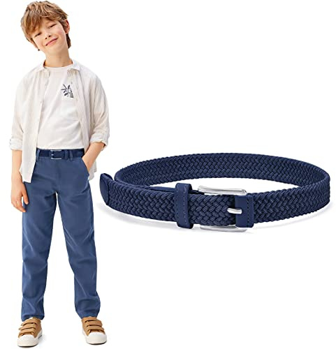 WHIPPY Kinder Gürtel Elastik Unisex Geflochtener elastischer Stretch Gürtel gewebter gürtel für Jungen und Mädchen Endspitze aus Leder mit Dornschließe, 3 cm breite