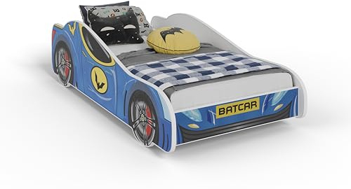 KOBI Kinderbett mit Rausfallschutz Auto | Batman Bat Car Batmobil | 140 x 70 cm | Jugendbett mit Matratze | Kinderbetten Jungen Mädchen | Einzelbett Kinder Bett Autobett