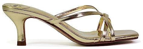 ESSEX GLAM Womens Low Heel Mule Sandals Ladies Strappy Square Toe Post Slip On Stiletto Kitten Heel Summer Shoes Size 3-8