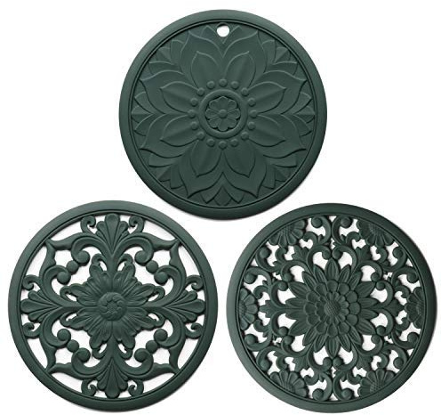 Silikon-Untersetzer, 3 hitzebeständige Topflappen, Mehrzweck-Anti-Rutsch-Pads für Küchenarbeitsplatten und Tisch (grün)