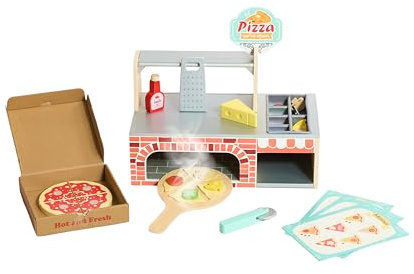 Bayer Chic 2000® Pizza Spielzeug aus Holz – Pizzeria mit Vorrats- & Serviertheke – Fördert Kreativität & Feinmotorik, Spielküchen Zubehör ab 3 Jahren